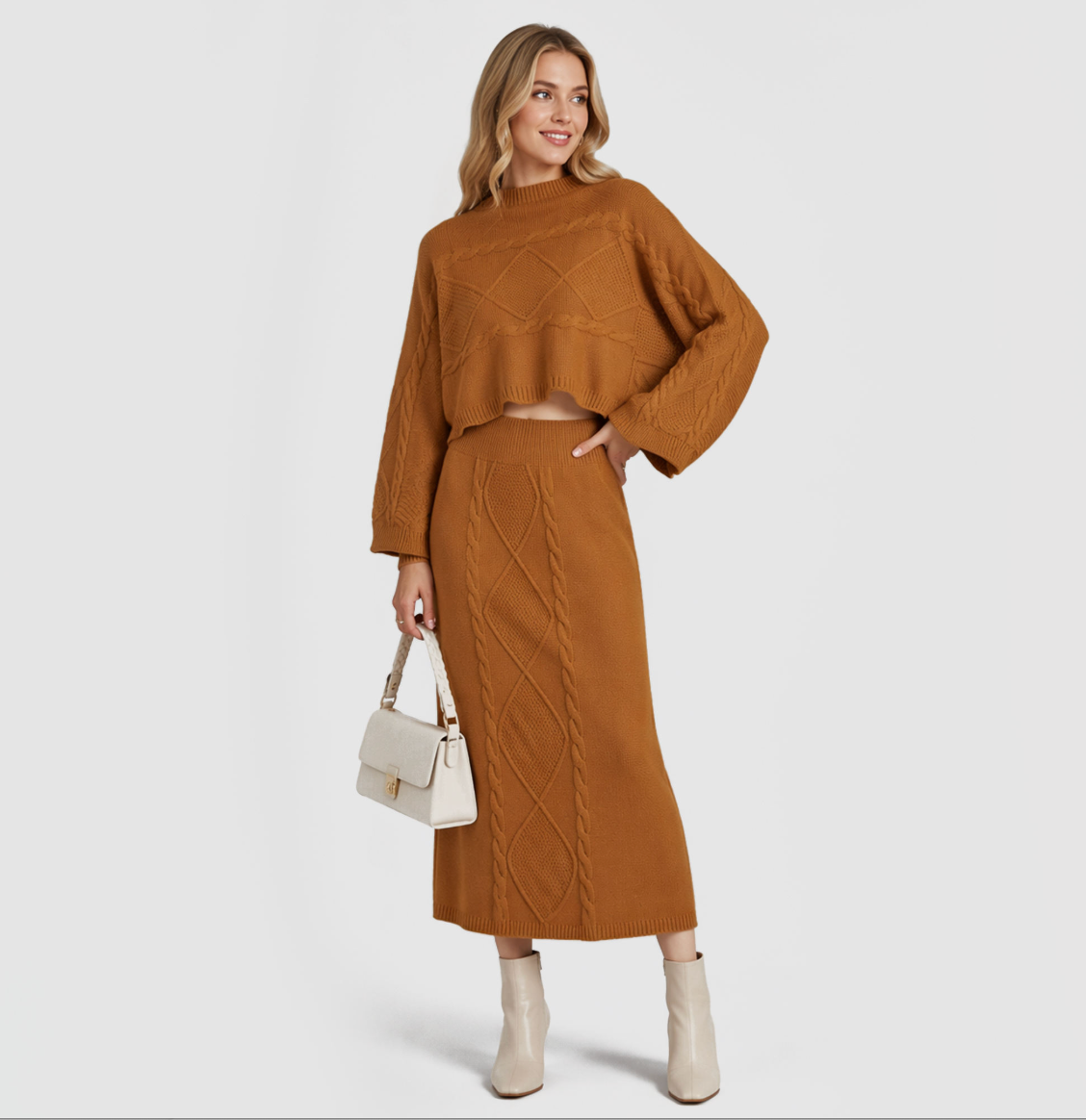 Women's Knitted Sweater & Knee-Length Skirt Set