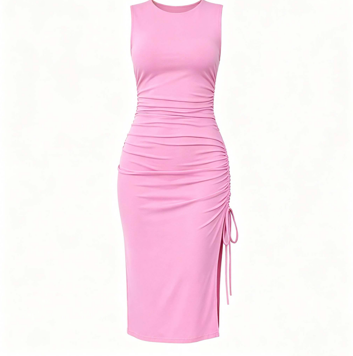 Women's Ruched Drawstring Split-Hem Midi Dress