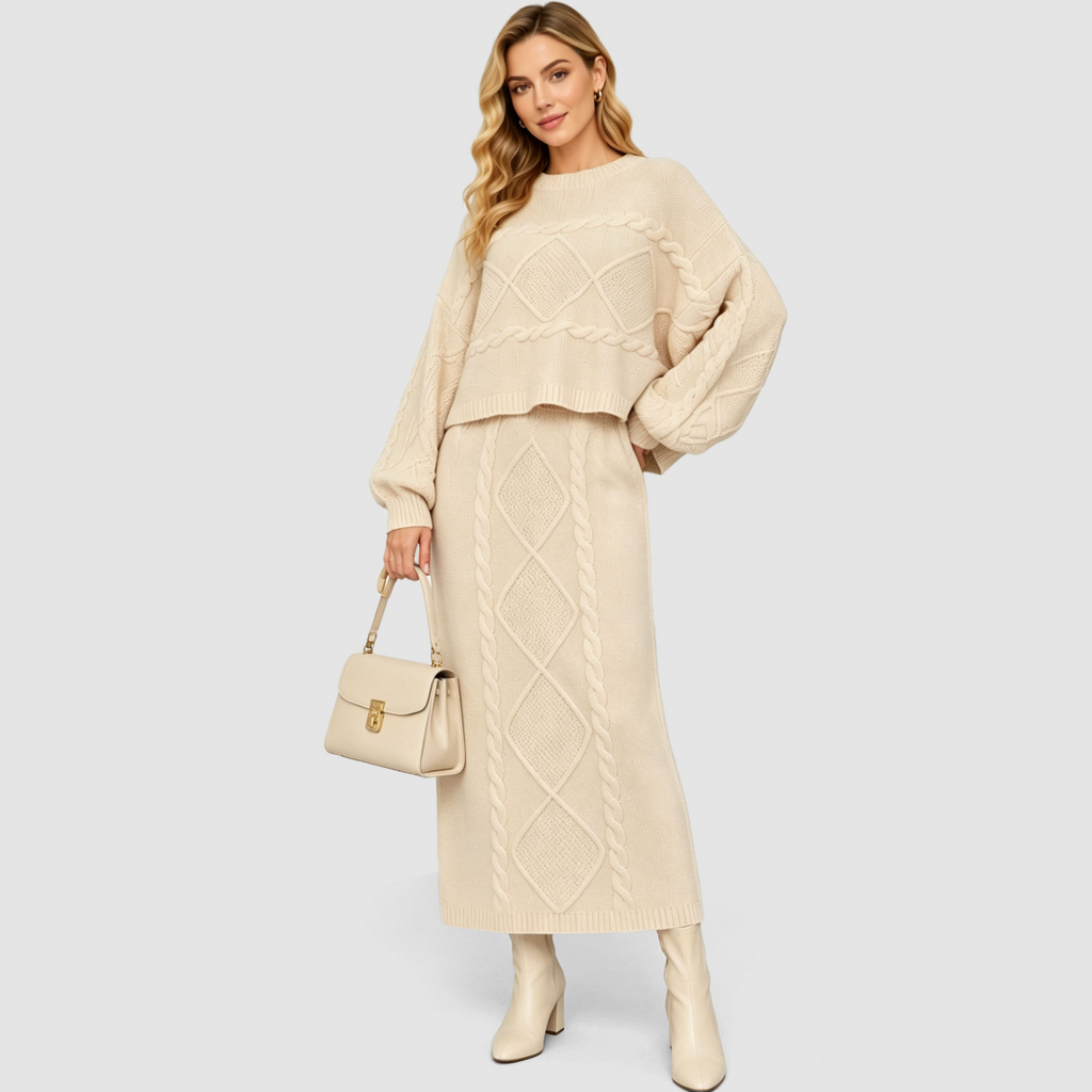 Women's Knitted Sweater & Knee-Length Skirt Set