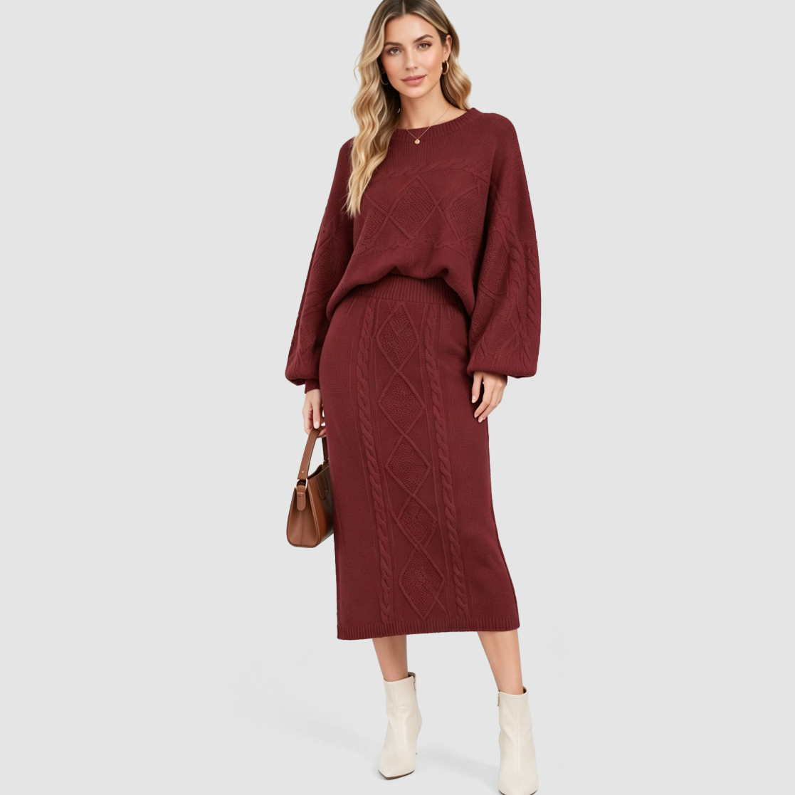 Women's Knitted Sweater & Knee-Length Skirt Set