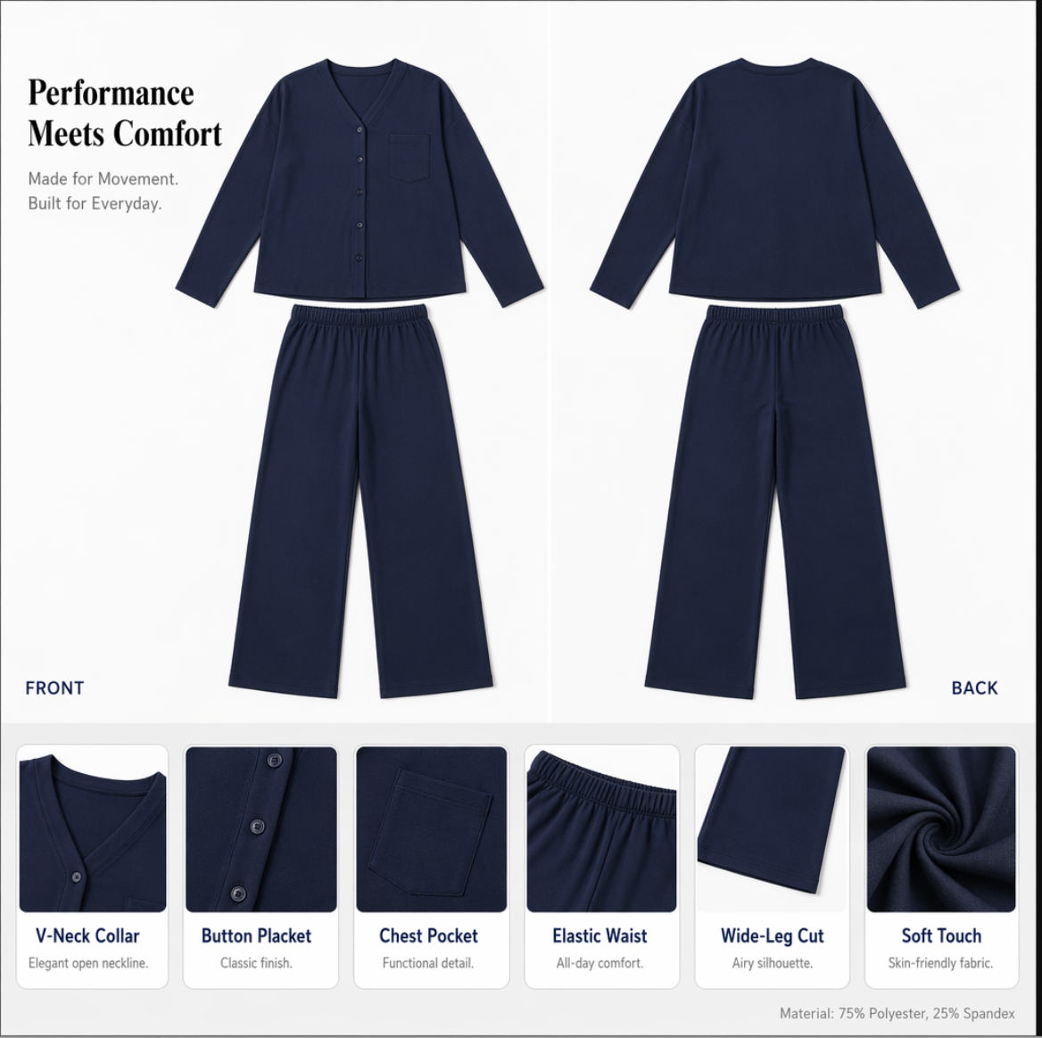 Women's V-Neck Button-Down Lounge Set