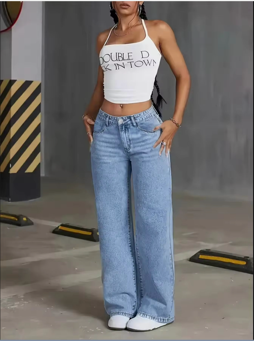 Women's High-Waisted Wide-Leg Denim Jeans